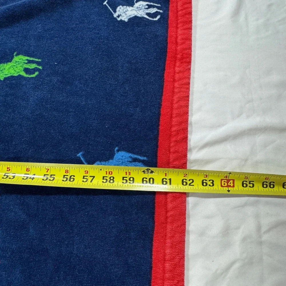 Polo Ralph Lauren Large Beach Towel Navy Blue Multi Color Pony Logo Cotton 33x62